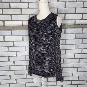 NWT BONGO Black and Gray Patterned Cold Shoulder Long Sleeve Knit Top Large